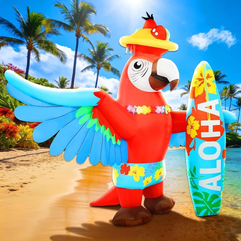 Inflatable Parrot Decorations 5FT Luau Hawaiian Surfboard Blow up Beach